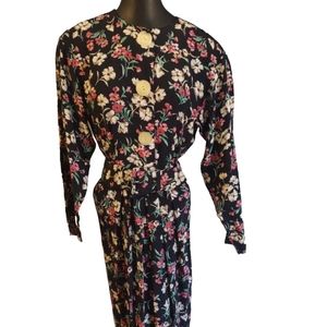 Liz Claiborne 80s Vintage garden Floral Belted Waist Dress Sz 4 cottagecore Y2K